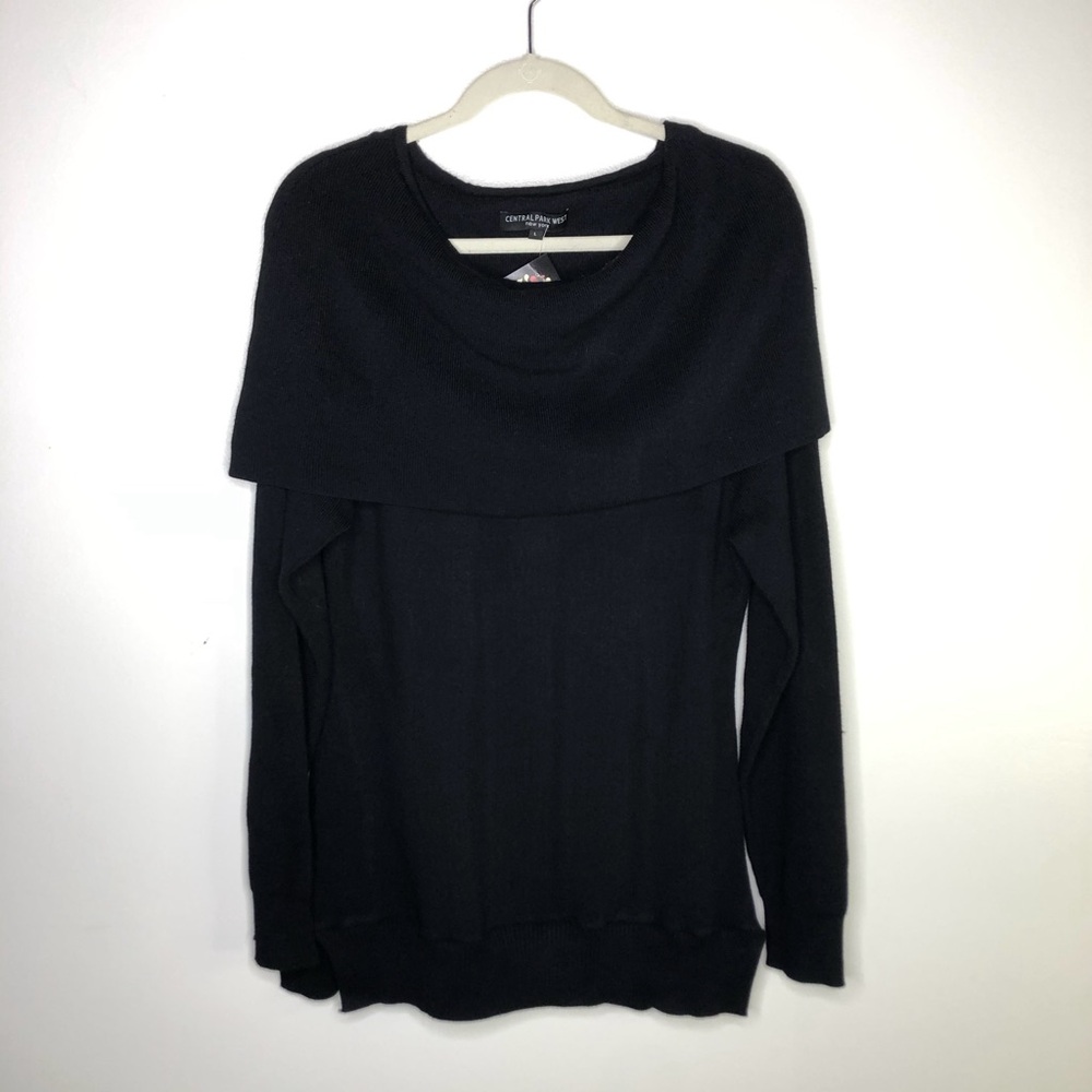 💜 Central Park West NWT cowl neck drape shoulder black tunic sweater size large